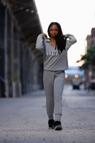 Luxury Beautiful Black Woman Grey Half Zipper