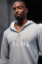 Luxury Handsome Black Man Grey Half Zipper